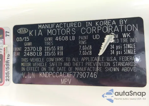 2015 Kia Sportage Ex из США, поврежденный, VIN KNDPCCACXF7790746